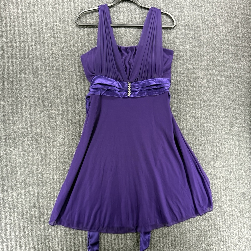 Y2K Dress Womens L Purple Mesh Fit Flare Babydoll Vintage 90s Event Cocktail